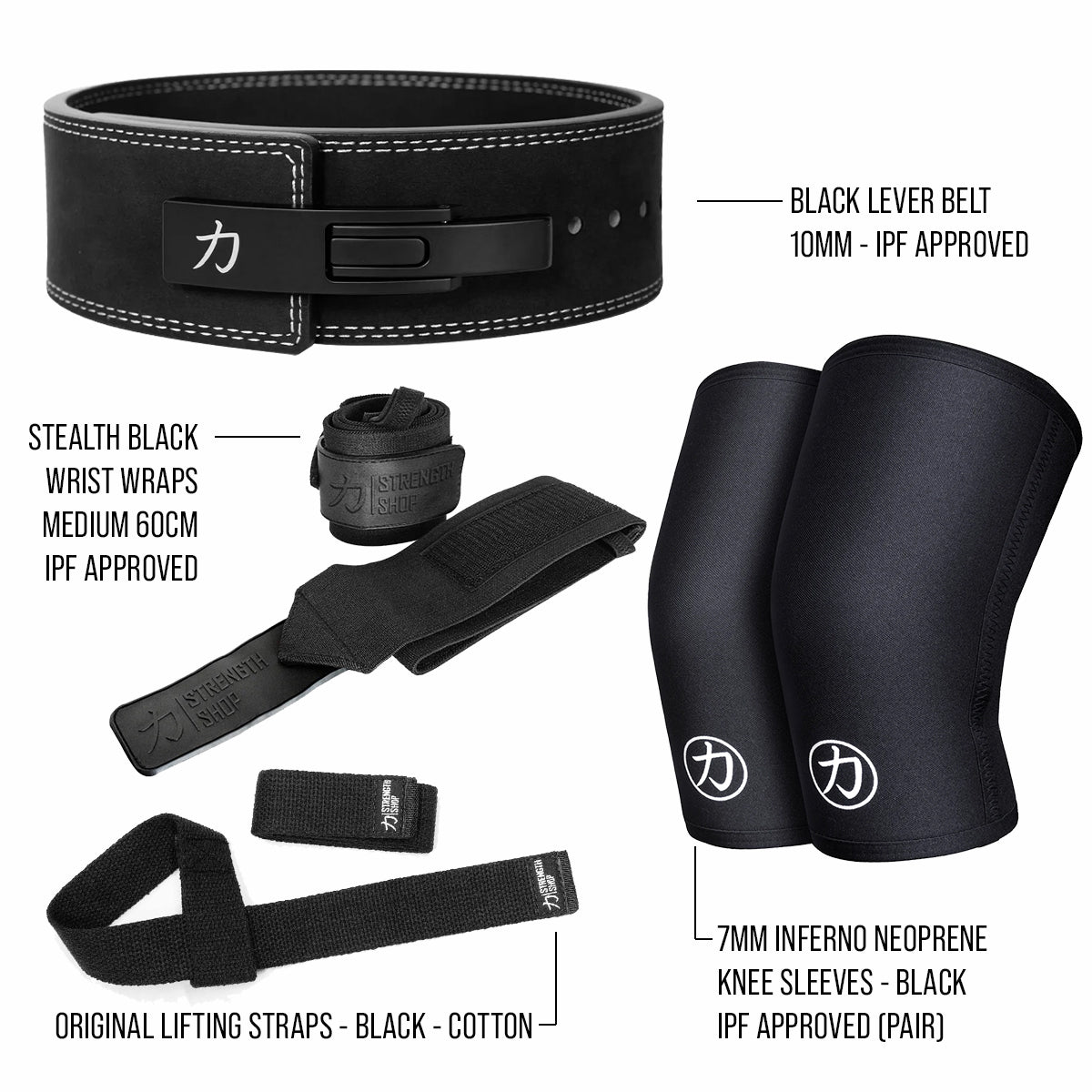 strength-shop-ultimate-strength-kit-black-10mm-pack-ceinture-genouill-res-wraps image 2