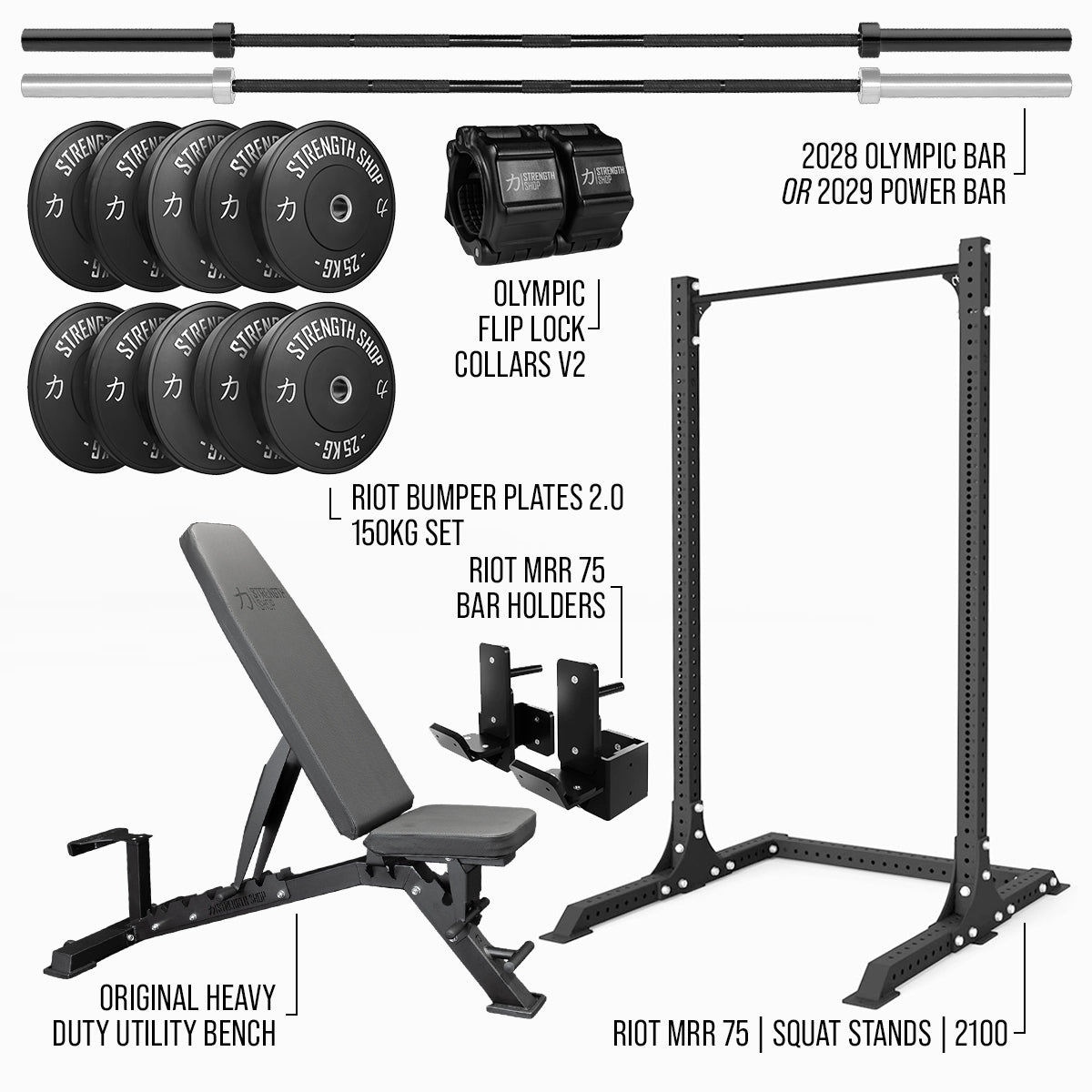 strength-shop-compact-gym-bundle-rack-mrr-squat-stands-banc-barres image 2