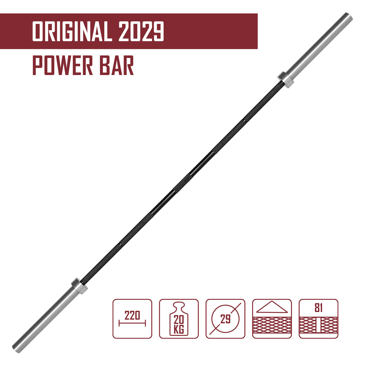 strength-shop-original-2029-power-bar-barre-powerlifting-220cm-20kg-29mm image 2