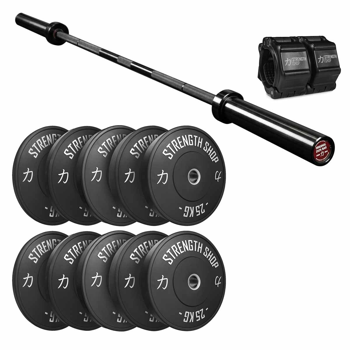 strength-shop-minimalist-strength-bundle-150kg-set-disques-bumper-noirs-barre-ol image 1