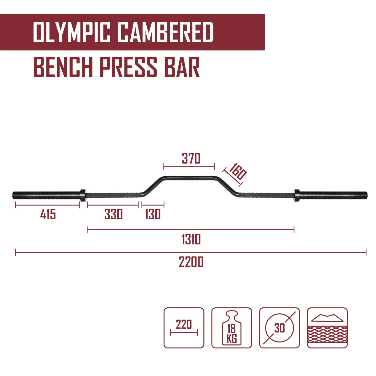 strength-shop-olympic-cambered-bench-press-bar-18kg-barre-cambr-e image 2