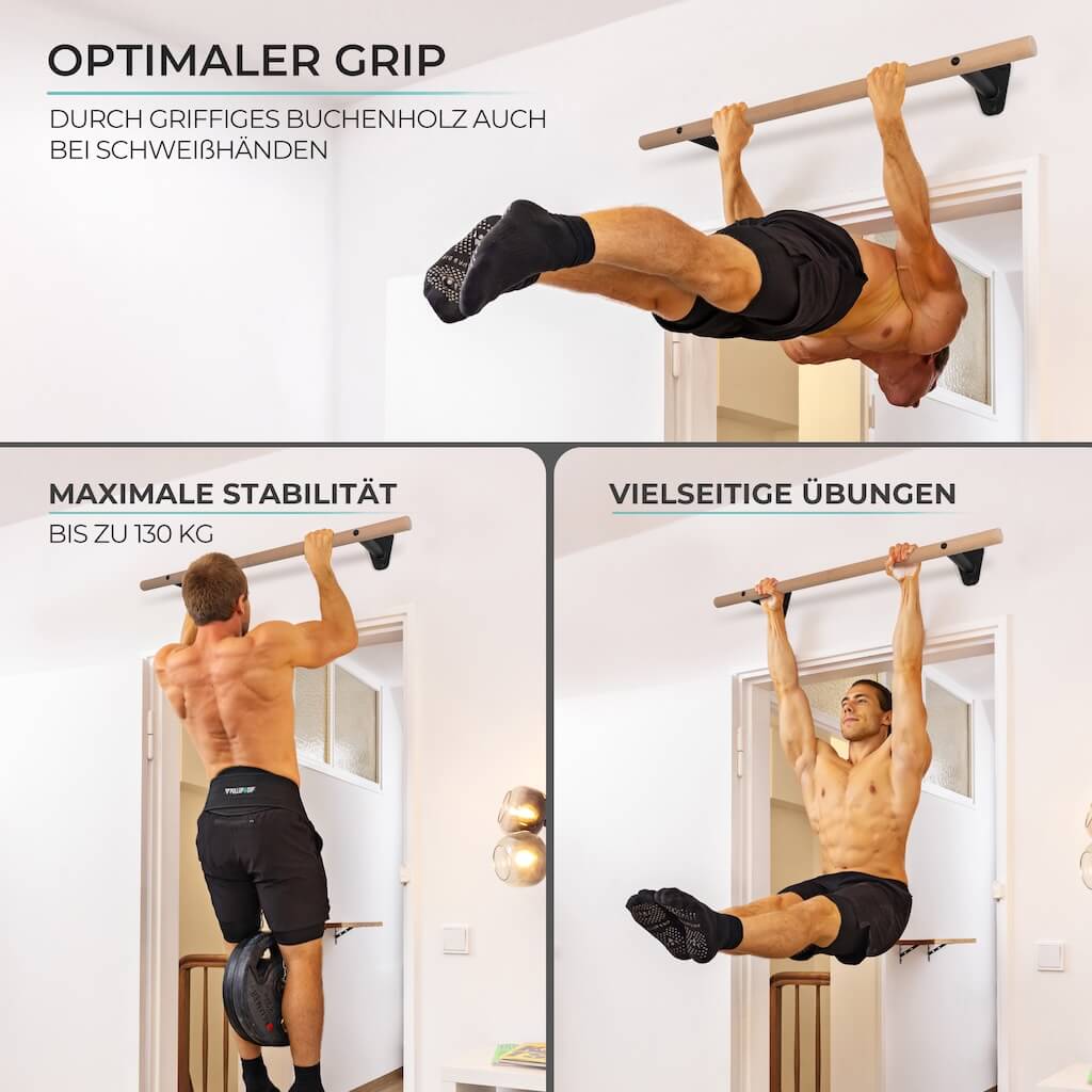 pullup-dip-barre-de-traction-en-bois-fixation-murale-au-dessus-porte image 3