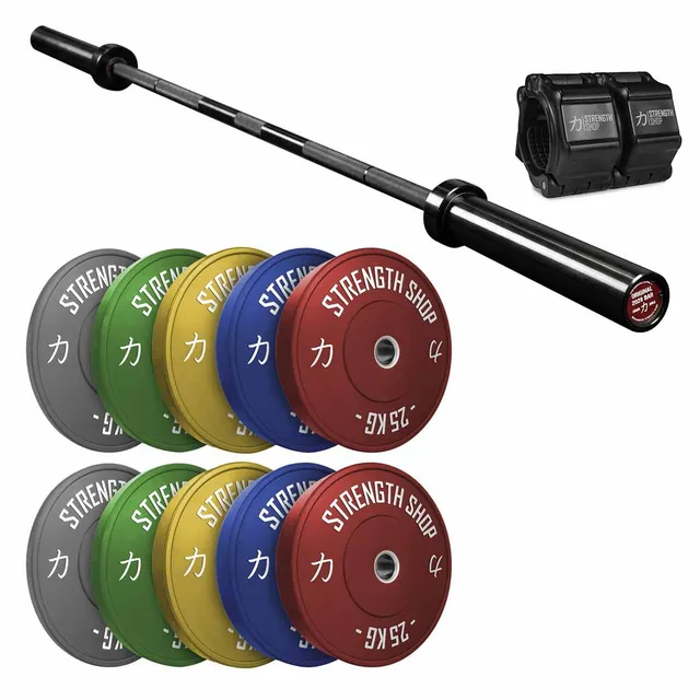 strength-shop-dynamic-bundle-150-kg-bumper-barre-olympique image 1