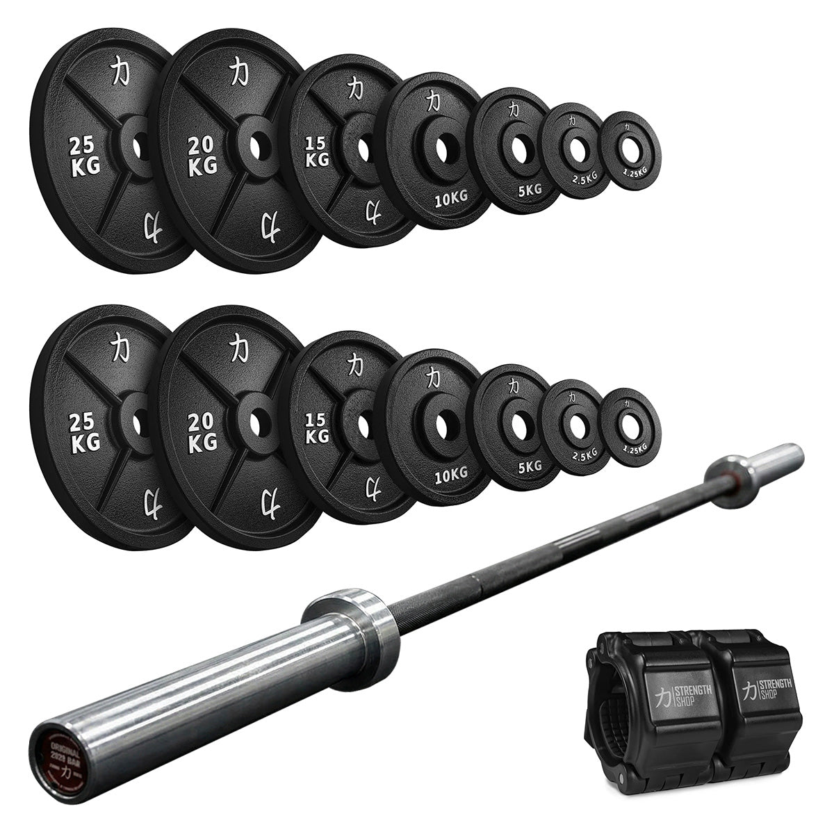 strength-shop-powerlifter-s-iron-bundle-157-5kg-plaques-fonte-barre-power image 1