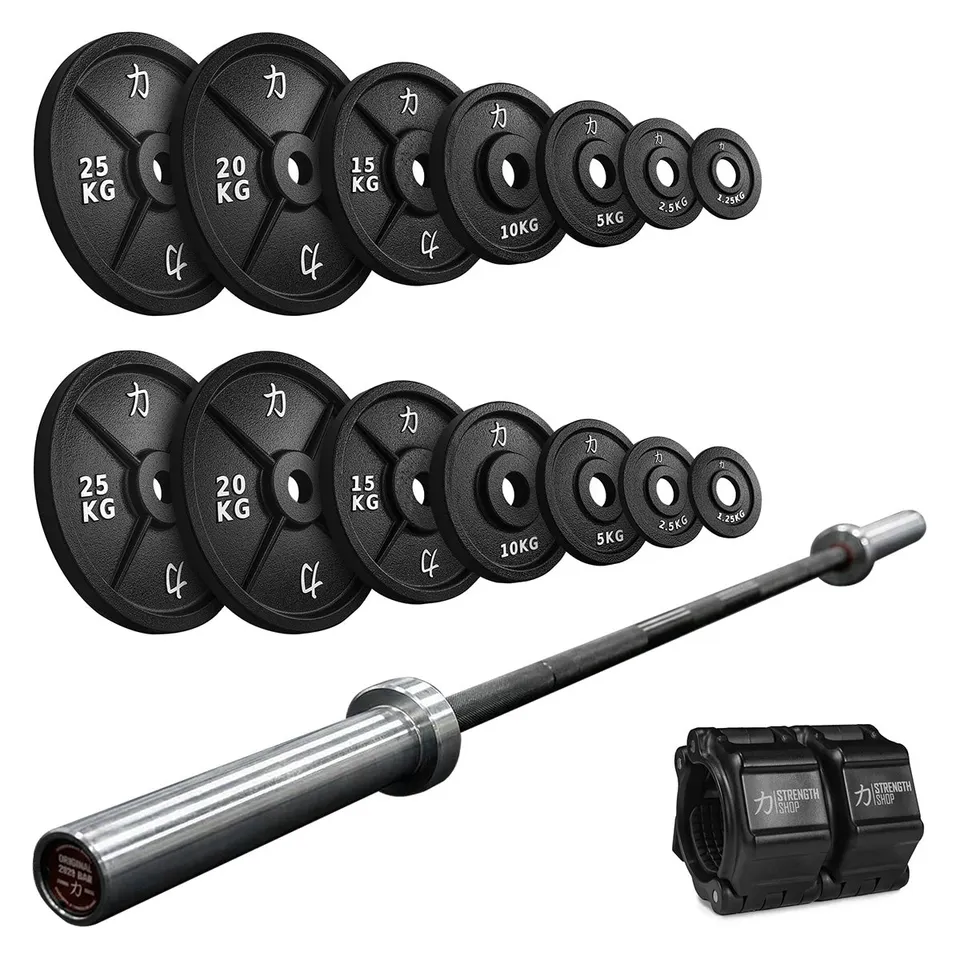 strength-shop-powerlifter-s-iron-bundle-157-5kg-plaques-fonte-barre-power image 1